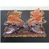 Image 2 : Pair Dragon Figurines on Wooden Stand 10" x 6"H
