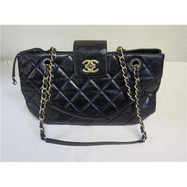 Chanel Black Handbag Made in Italy w/ Chain Strap 14" x 9"
