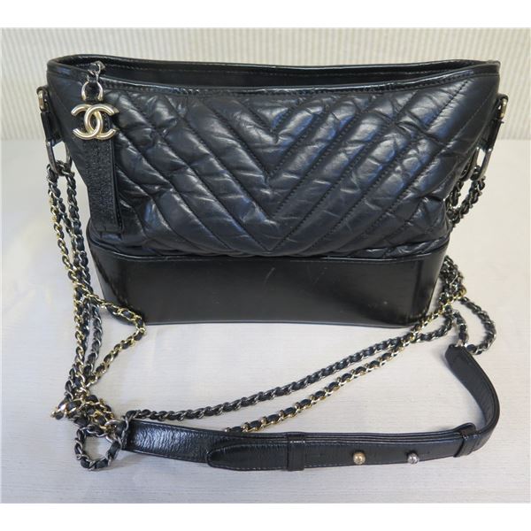 Chanel Black Handbag Made in Italy w/ Chain Strap & COA 12" x 8"