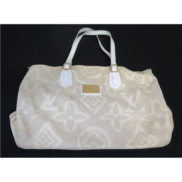 Louis Vuitton White Tote Bag w/ Leather Strap 20" x 15"