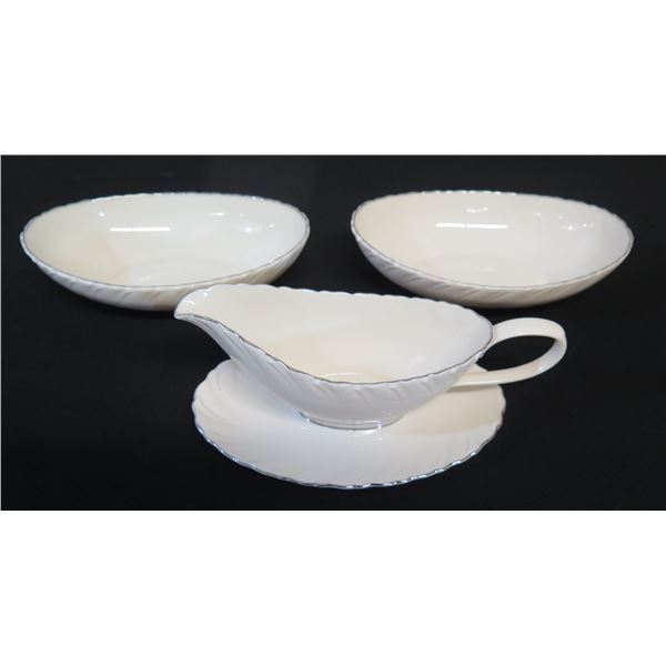 Qty 2 Lenox Weatherly Bowls w/ Gravy Boat, Misc Sizes