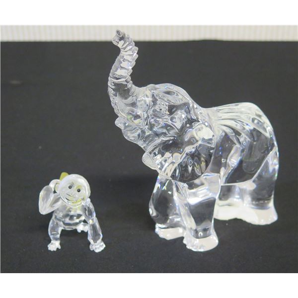 Glass Elephant Figurine & Crawling Monkey, Misc Sizes