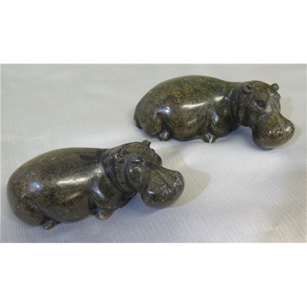 Qty 2 Hippopotamus Figurines Made in Zimbabwe 7"L