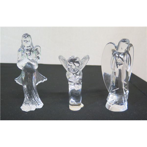 Qty 3 Glass Angel Figurines, Misc Sizes