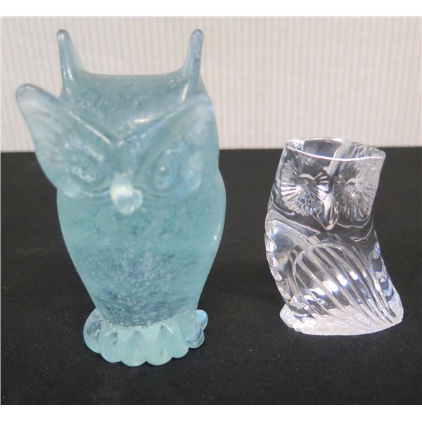 Qty 2 Murano Italy Glass Owls, Misc Sizes