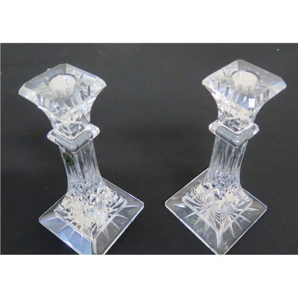 Qty 2 Waterford & Lismore Made in Ireland Lead Crystal Candlesticks  8"H