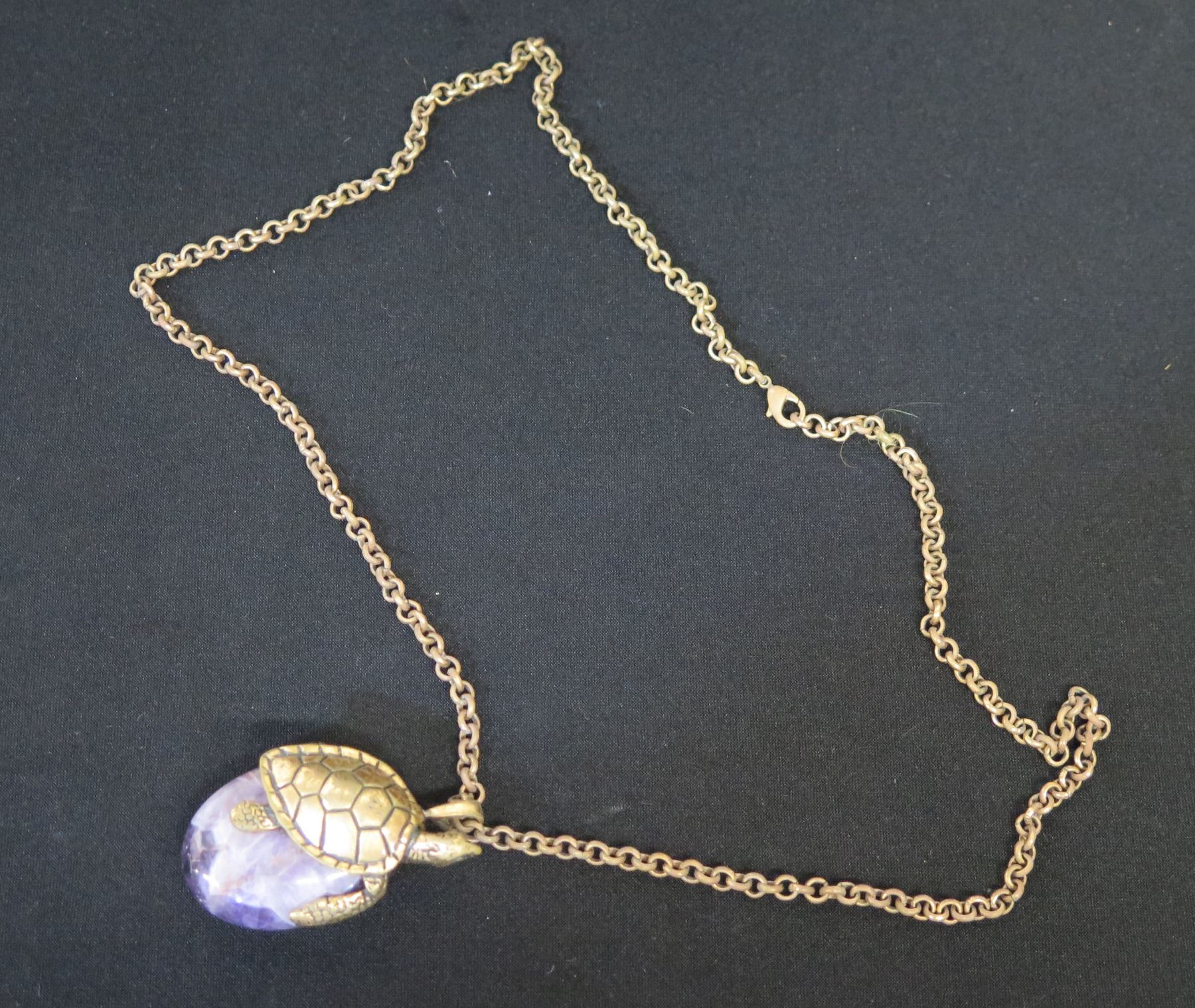 Turtle Style Rope Natural Stone w/ Turtle Pendant on Rope Chain