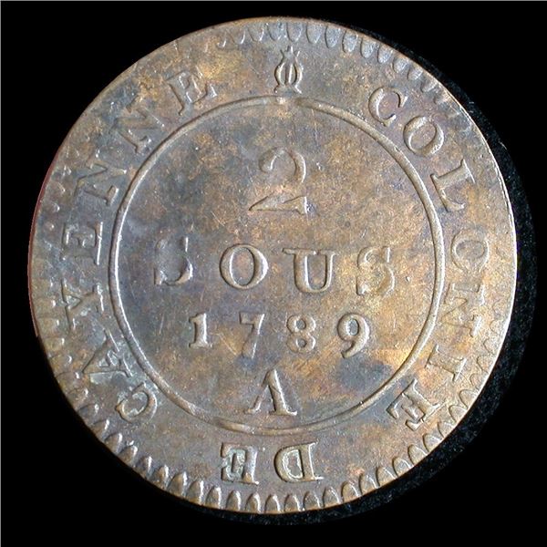France, Colonial - Cayenne 1789-A 2 Sous