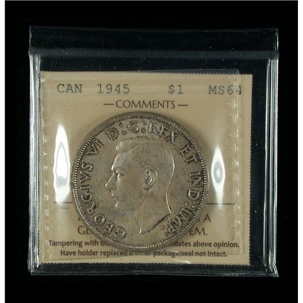 1945 One Dollar, ICCS MS-64