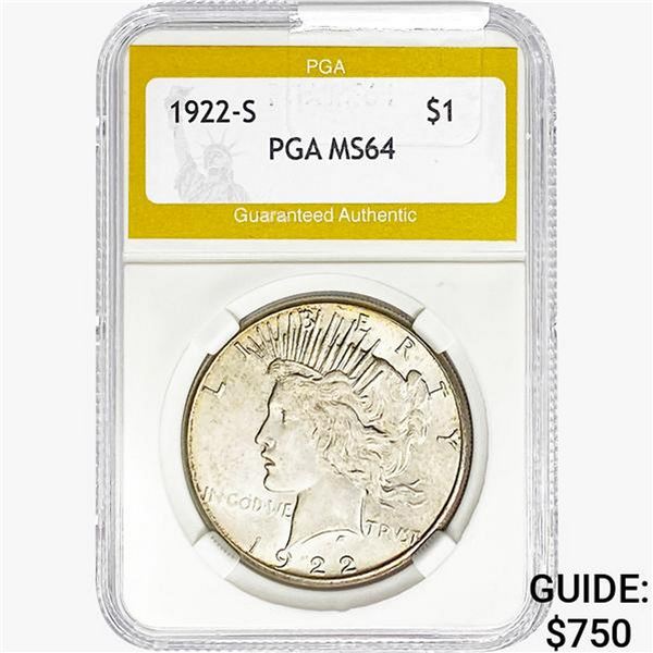 1922-S Silver Peace Dollar PGA MS64