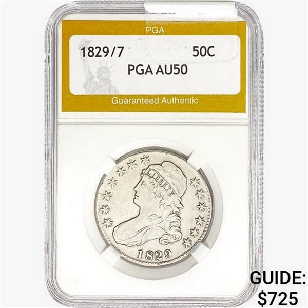 1829/7 Capped Bust Half Dollar PGA AU50