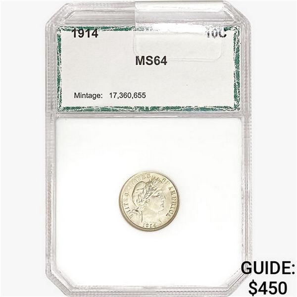 1914 Barber Dime PCI MS64