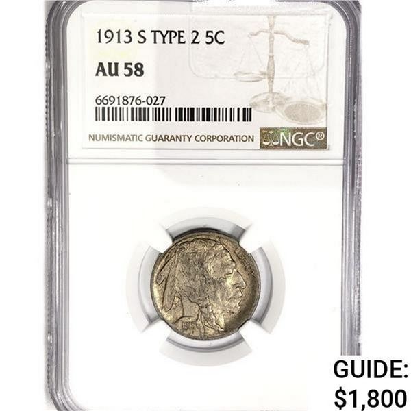 1913-S Buffalo Nickel NGC AU58 Type 2