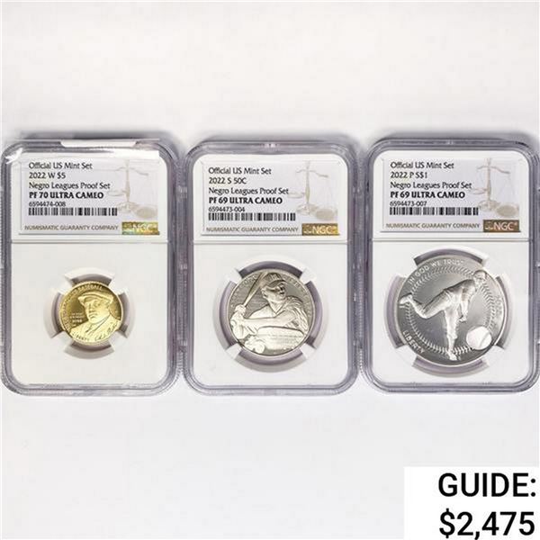 2022 Negro Leagues Proof Set (3) NGC PF UC