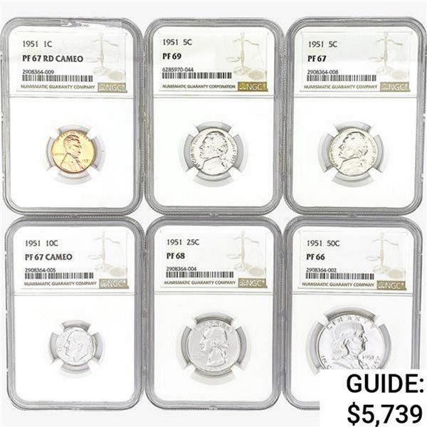 1951 [6] US Varied Coinage NGC PF66-68