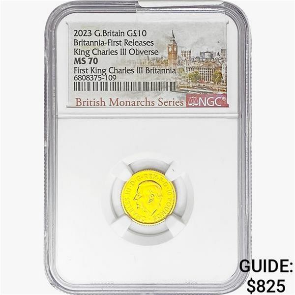 2023 G.Britain GÂ£10 1/10oz. Gold NGC MS70 KCIII OBV