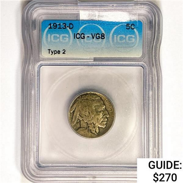 1913-D Buffalo Nickel ICG VG8 Type 2