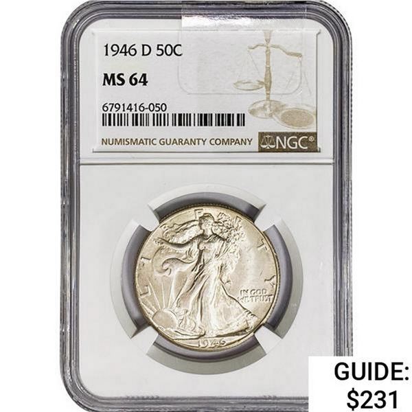 1946-D Walking Liberty Half Dollar NGC MS64