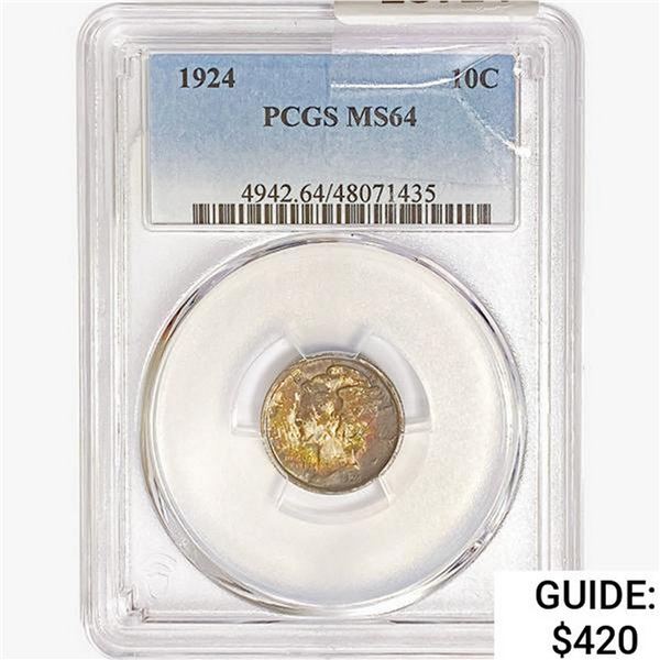 1924 Mercury Silver Dime PCGS MS64