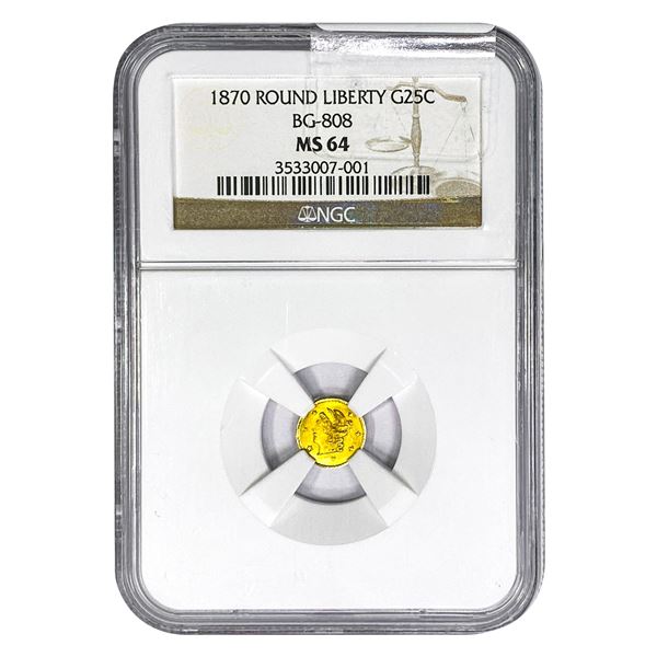 1870 Round California Gold Quarter NGC MS64 BG-808