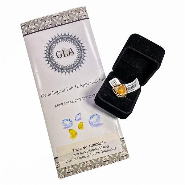 14K Gold 2.52 CWT Diamond & Opal ring - GLA certified