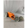 Image 2 : Vintage 9.5"L Metal "Diesel" Steam Roller Hubley Kiddie Toy & 12"L Metal Army Flatbed Truck, No Whee