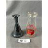 Image 1 : Vintage 6"H Crystal Dairy Vancouver Bottle & 5.5" H Marked 8305 431A Metal Candle Stick Holder