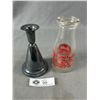 Image 2 : Vintage 6"H Crystal Dairy Vancouver Bottle & 5.5" H Marked 8305 431A Metal Candle Stick Holder