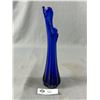 Image 2 : Vintage Cobalt Blue Art Glass 5 Finger Swung Vase - 10.5" Tall