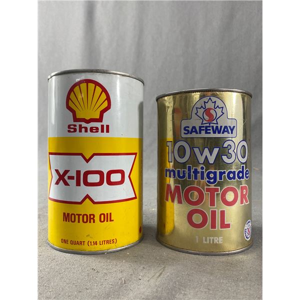 2 Vintage 1 Quart Oil Tins - Safeway (No Lid) & Shell X-100