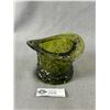 Image 3 : MCM  Swung Green 6 Finger Vase Art Glass - 12" X 3.5" & Large Fenton Daisy & Button Avocado Green Gl