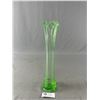 Image 2 : Vintage Green Uranium Glass Swung Vase Bud Ruffled Rim 13" Glows