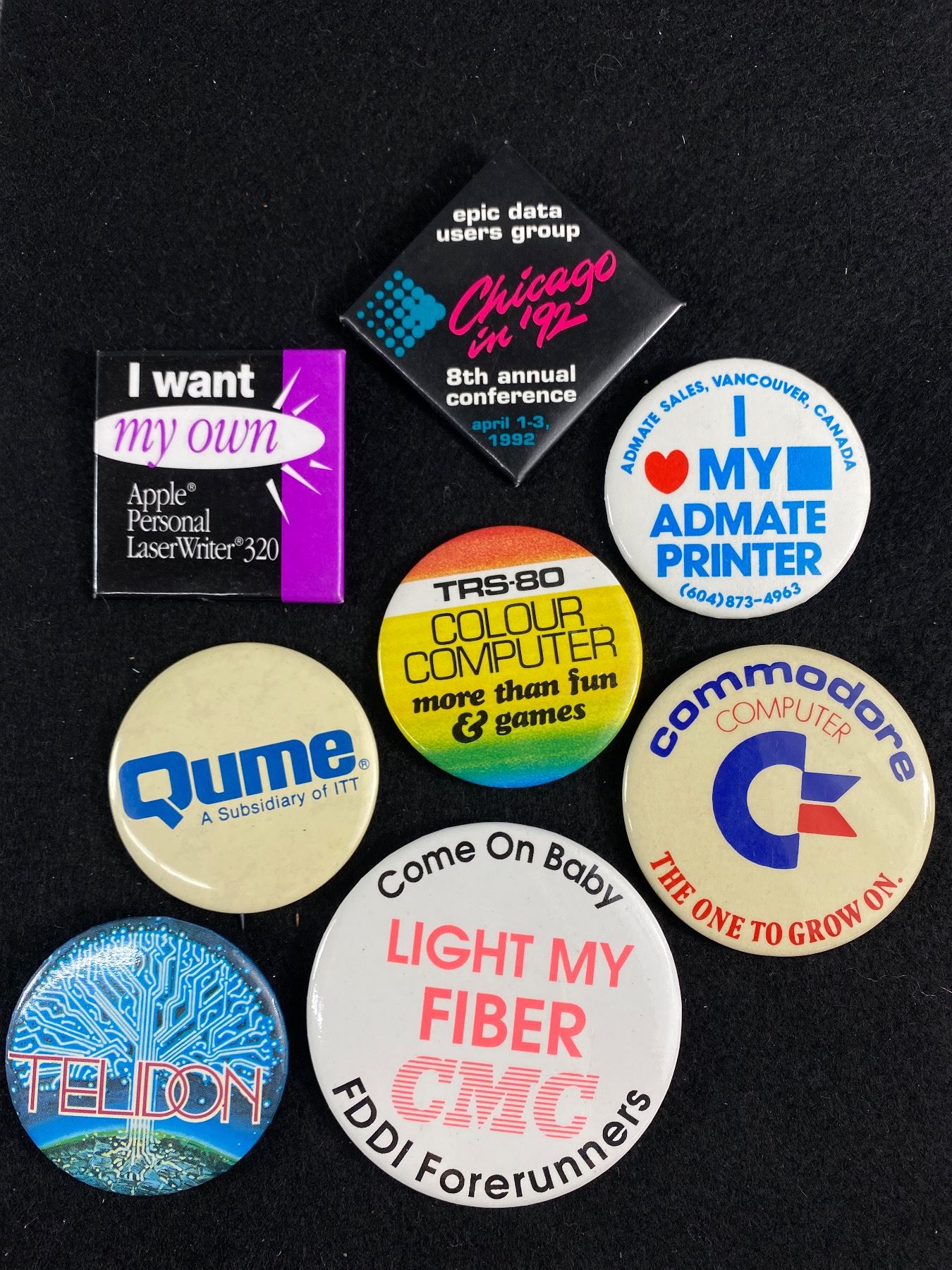 8 Vintage Computer Pins/Badges