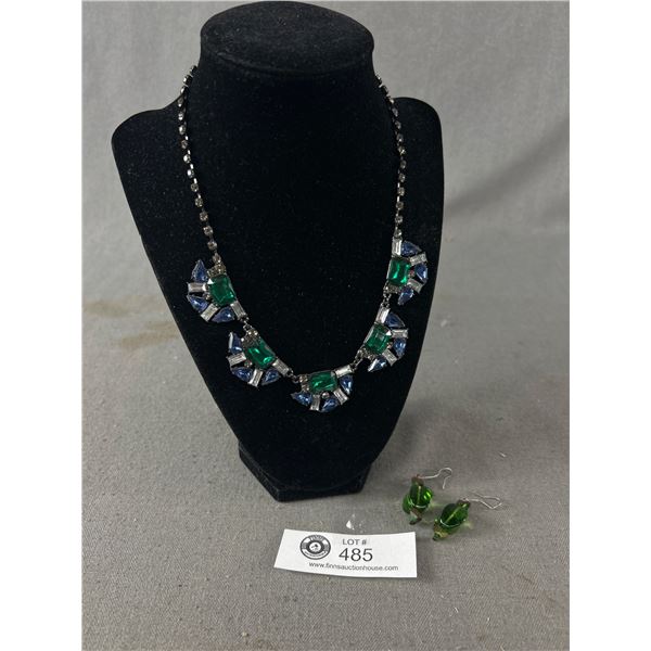 Vintage Rhinestone Necklace & Pair Of Earrings