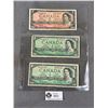Image 1 : 3 1954 Canadian Paper Bills - (2) $1 & (1)  $2. In Protective Sleeve