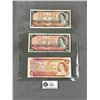 Image 1 : 3 Canadian $2 Paper Bills - (2) 1954 & (1) 1974. In Protective Sleeve