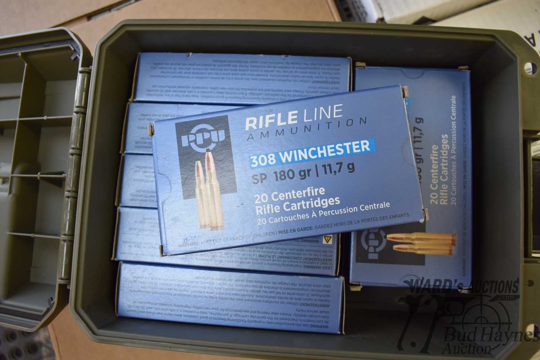 Count Boxes Plastic ammo box containing eight 20 count boxes of PPU .308 WIN 180 GR SP