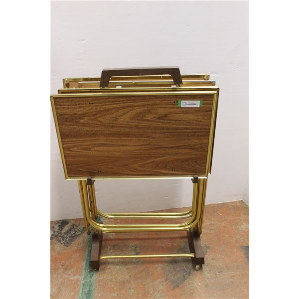 * (4) Vintage TV Stands on Wheeled Cart