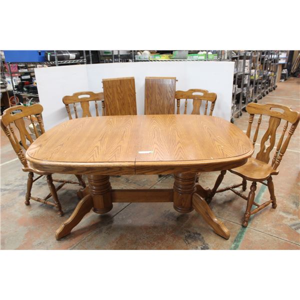 * Oak Dining Table w/(2) Leaves & (4) Chairs - 42" x 62" x 30" (Leaves Each: 15" x 42")