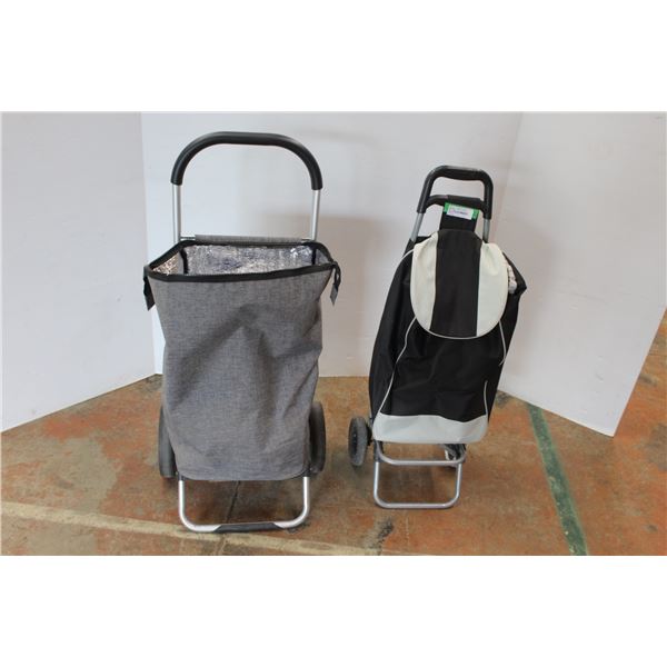 * (2) Wheeled Cloth Shopping Baskets