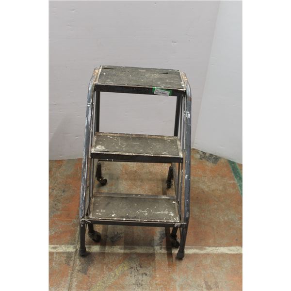 * Spring Loaded Wheeled, Three Step Stool