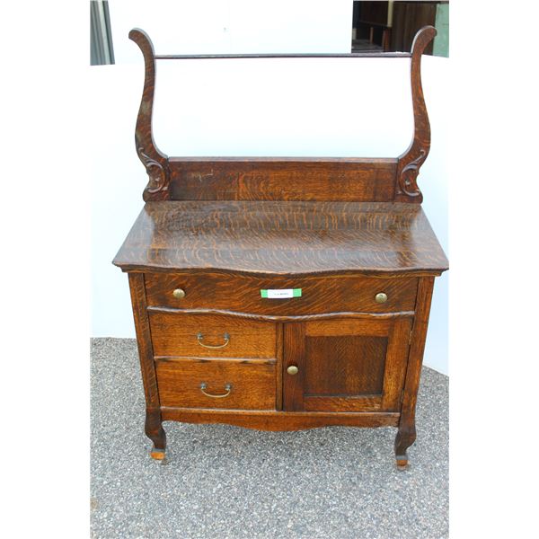 ** Antique Oak Harpsicord Washstand - Some Wear On Feet as Pictured - 35" x 18" (With Harp Height 53