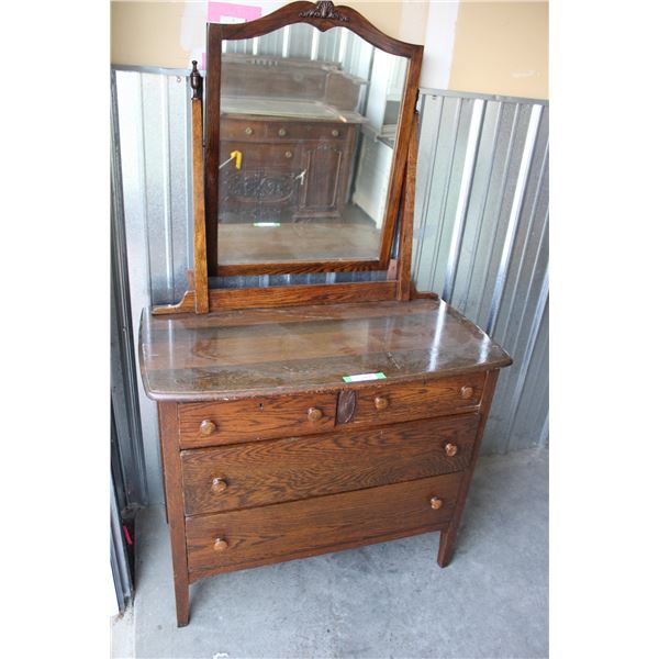 ** Bell Furniture Co Antique Four Drawer Mirrored Dresser - 39" x 20" x 70" Tall (With Mirror Height