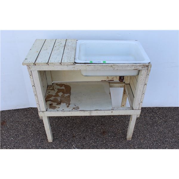 ** Antique Custom Made Sink & Stand - 33" x 15" x 33" - Some Wear