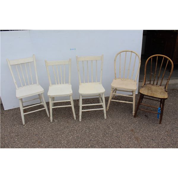 ** (5) Vintage Wooden Chairs - Some Wear