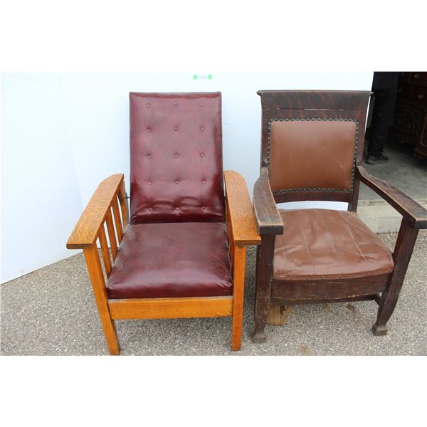 ** Antique Wooden Adjustable Arm Chair & Sitting Chair (Worn)