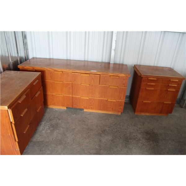 ** Dresser Set: Eight Drawer Dresser - 64" x 19" x 28" & (2) End Tables