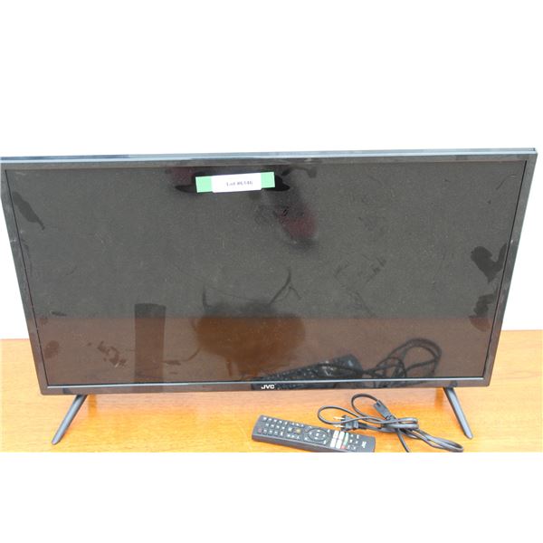 ** JVC Flat Screen TV 32", Has Remote, Untested (Table Not Included) (2022 Year)