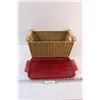 Image 1 : Wicker Basket - 15" x 7" x 9" & Red Melamine Serving Tray (Has Crack)