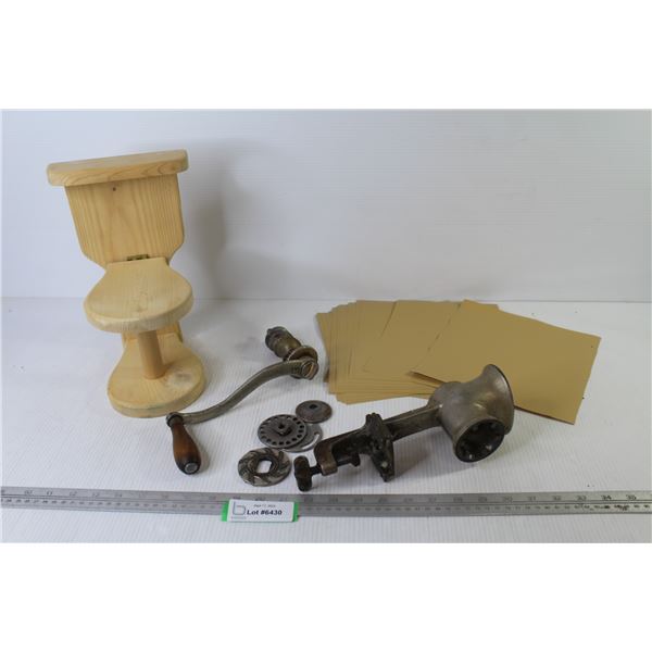Wooden Toilet Paper Roll Holder - Plastic Sheets - Meat Grinder